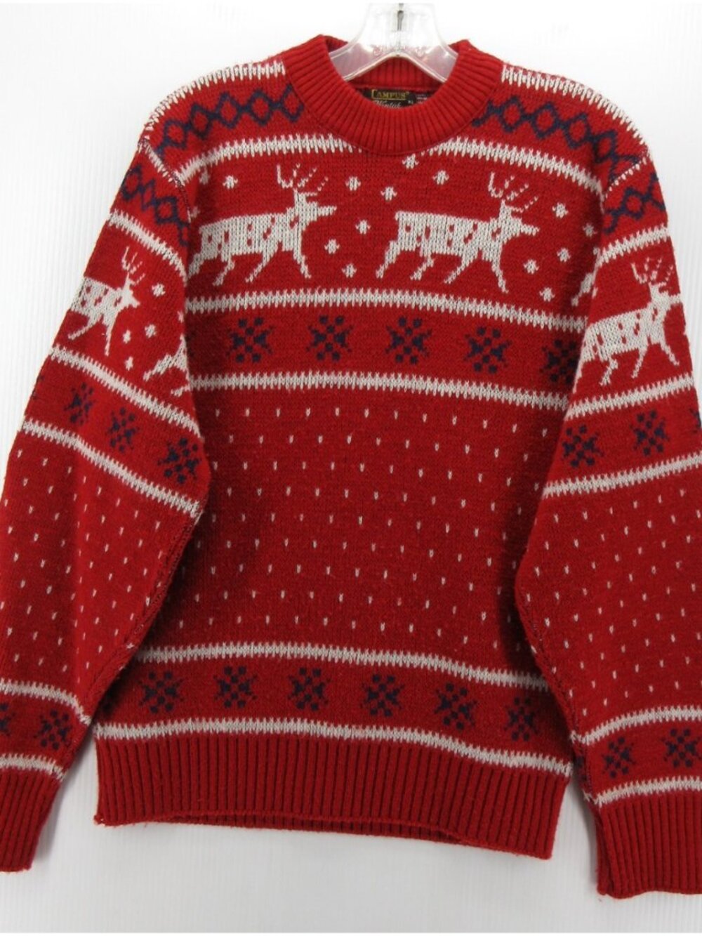 VGT Campus Sweater Medium (XL) Birdseye Reindeer Fair Isle Ski USA 70s *